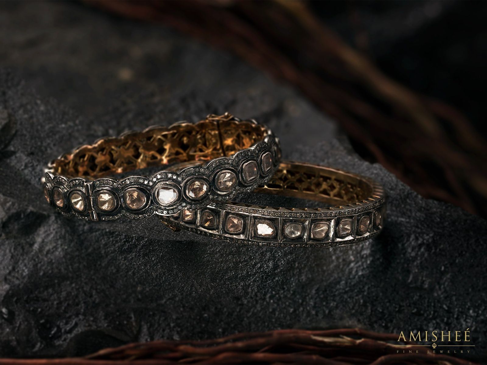 Image of Polki Bracelets in Sterling Silver and Gold