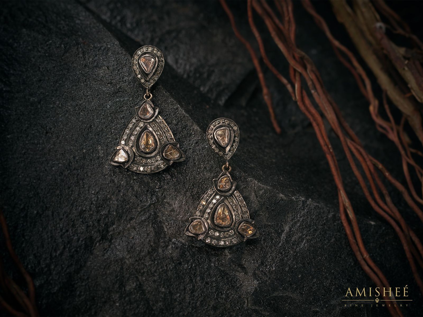 Image of Sterling Silver and Gold Earrings with Polki
