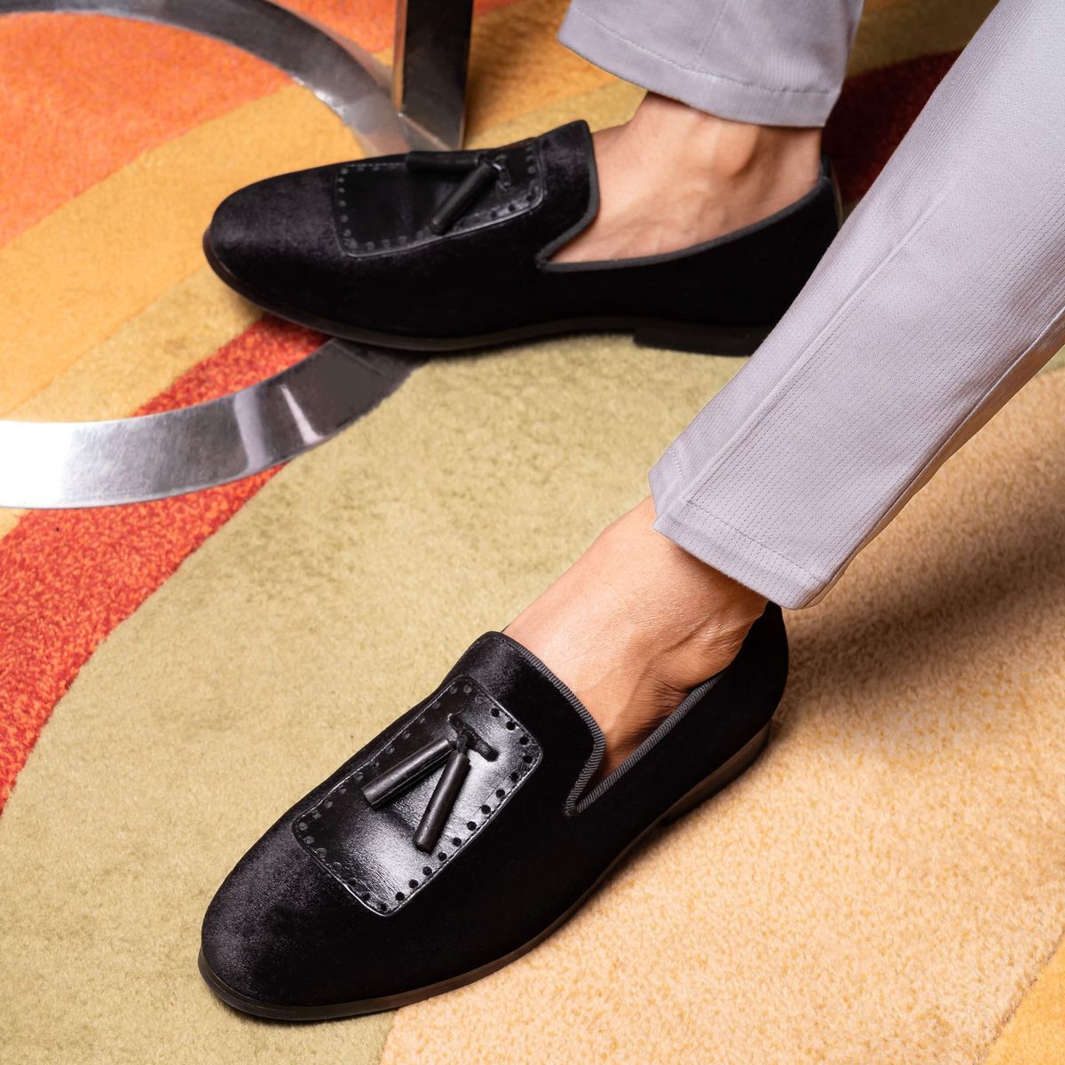 Tassel Leather-Patch on Velvet Slip-On Image