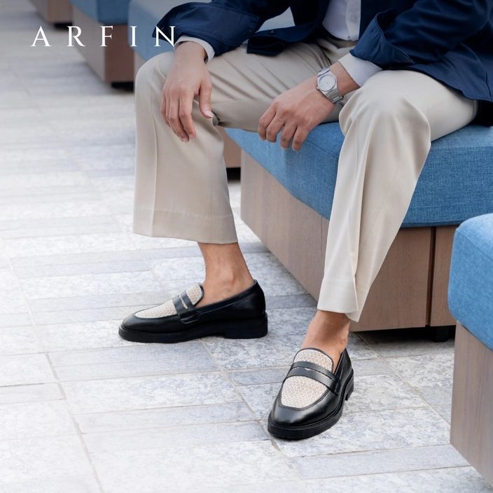 Jute Mix Black Penny Loafer High Sole Image