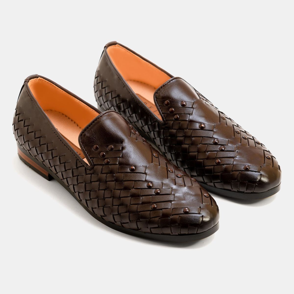 Studded Loafer in Crossed Braid