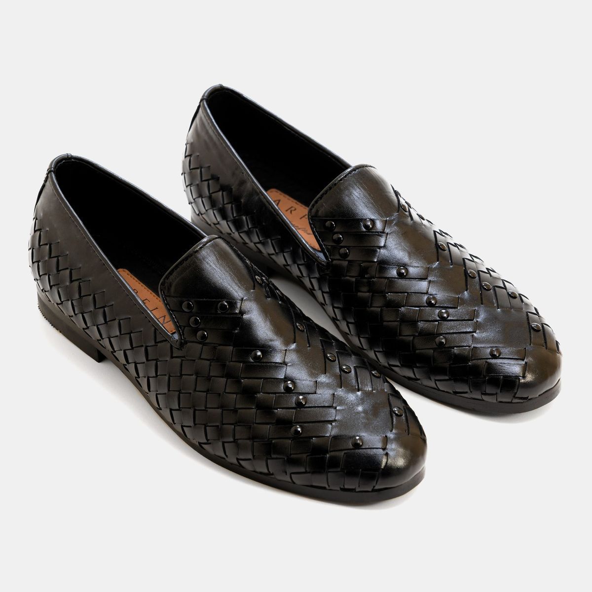 Studded Loafer in Crossed Braid