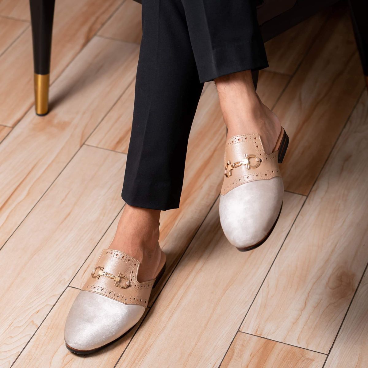 Beige Luxe Velvet Half Shoe Image
