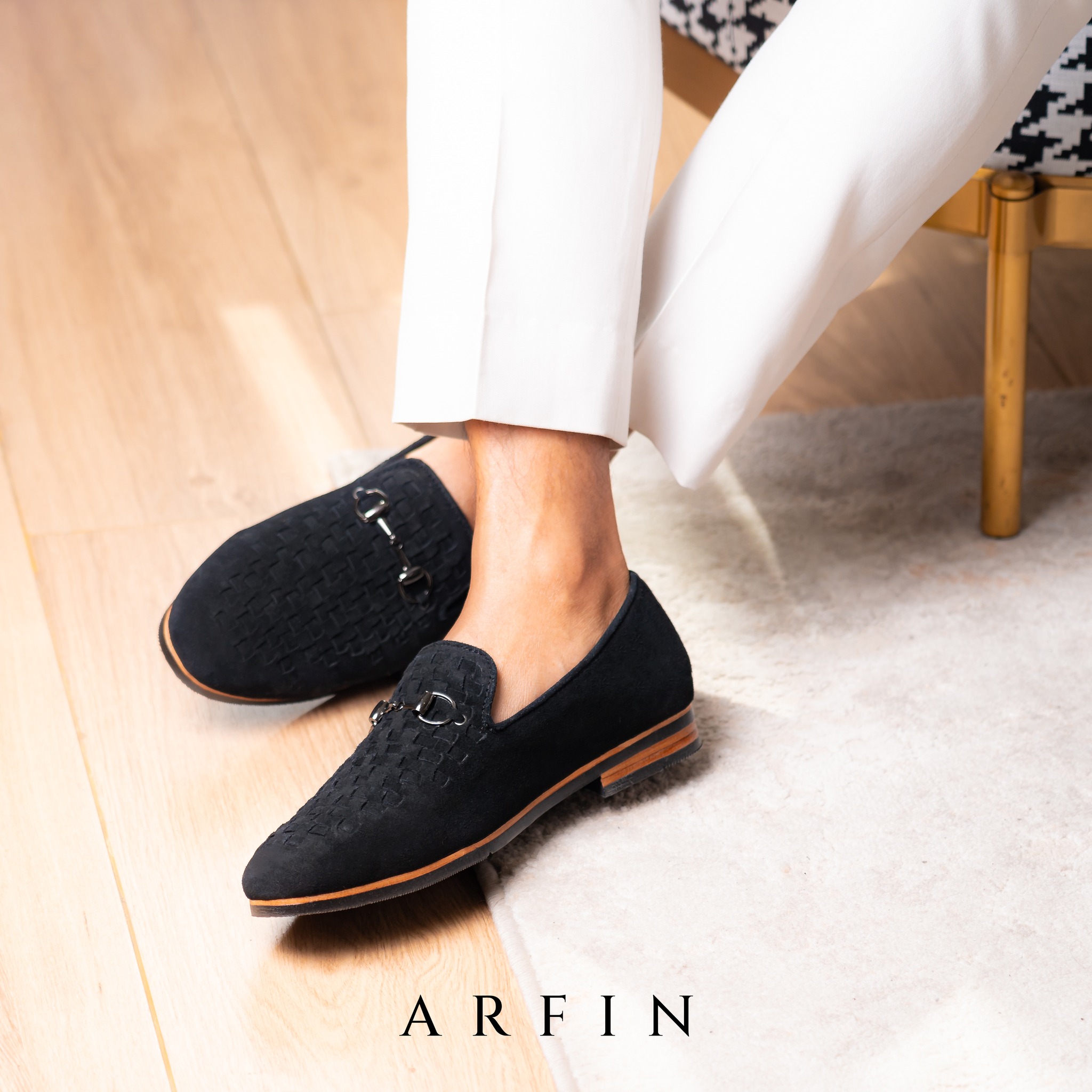 Suede Black Horse-bit Loafer with Braiding Image