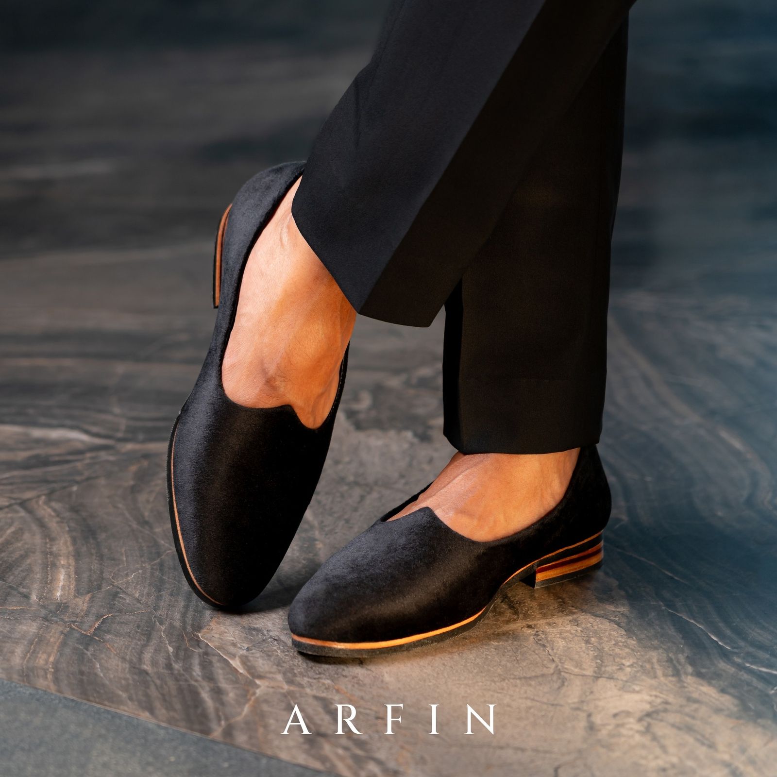 Velvet Black Mojari Shoe Image