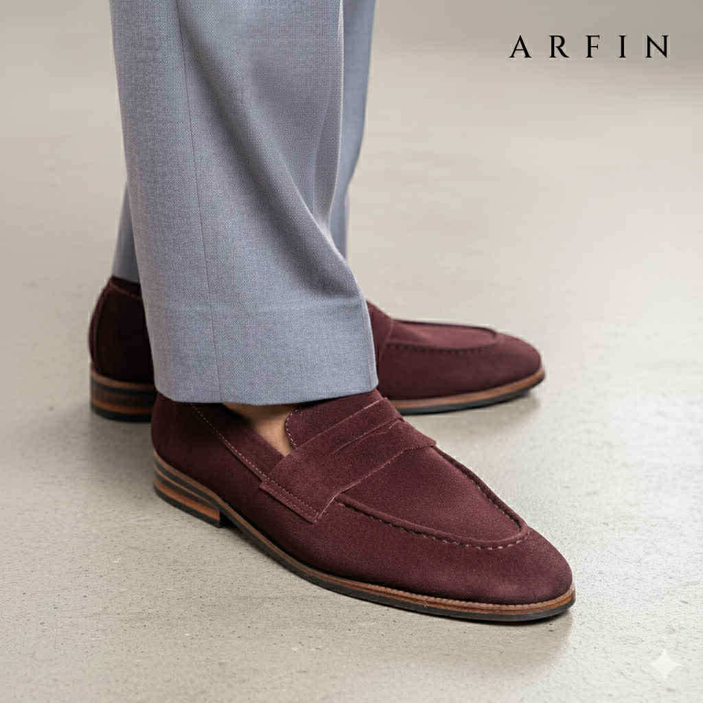 Suede Penny Loafer Maroon Image