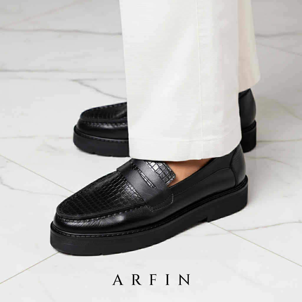 Comfy Elevated Croco Black Penny Loafer (Light-Weight Version) Image