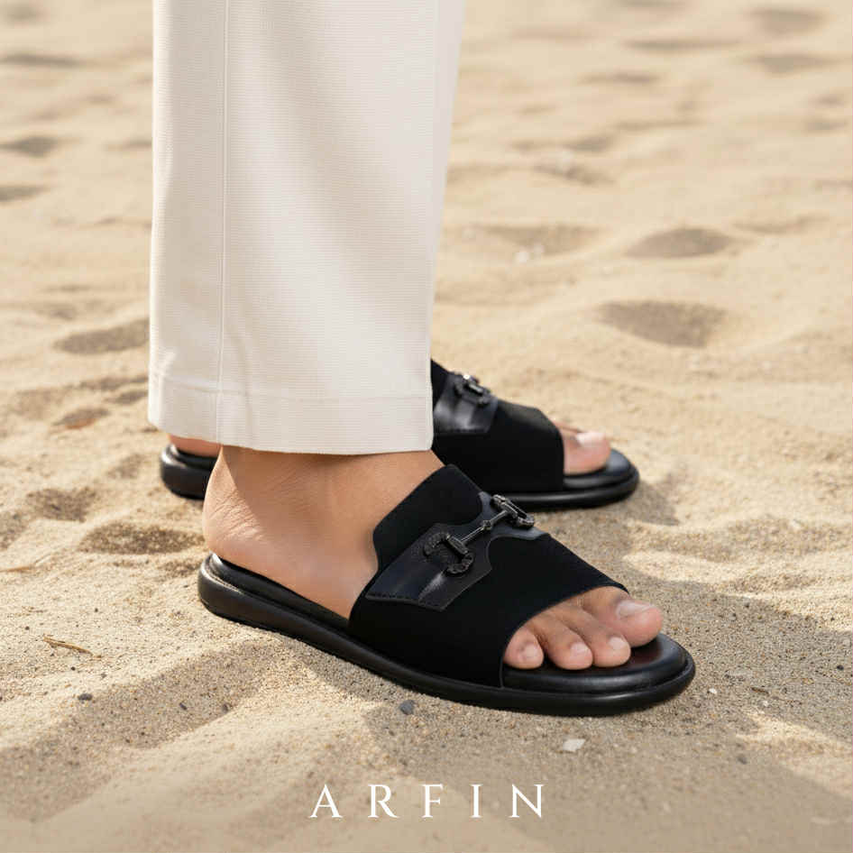 Upper Suede Black Horsebit Handmade Sandal Image