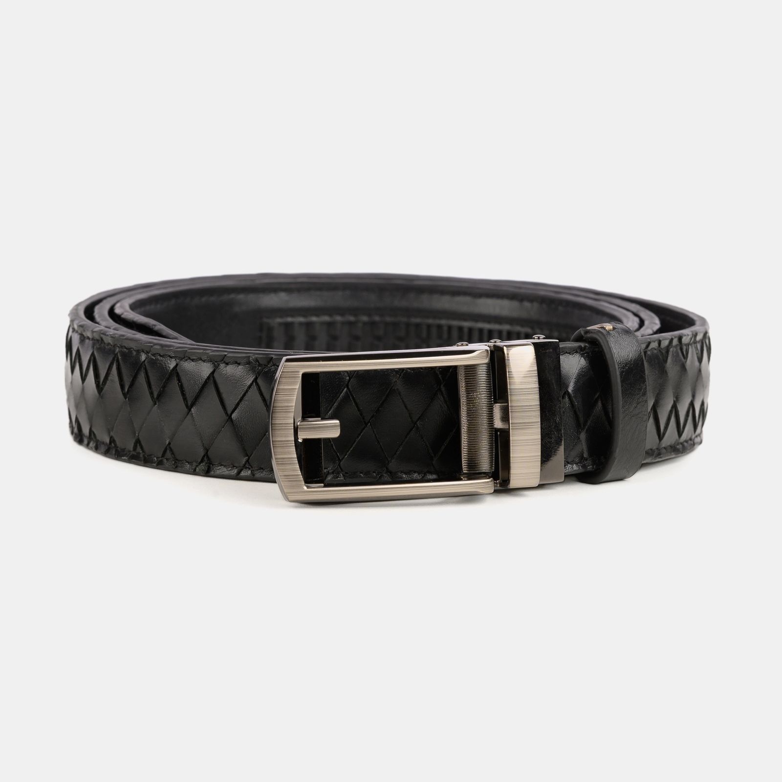 Black Plain Leather Braided Gear Belt