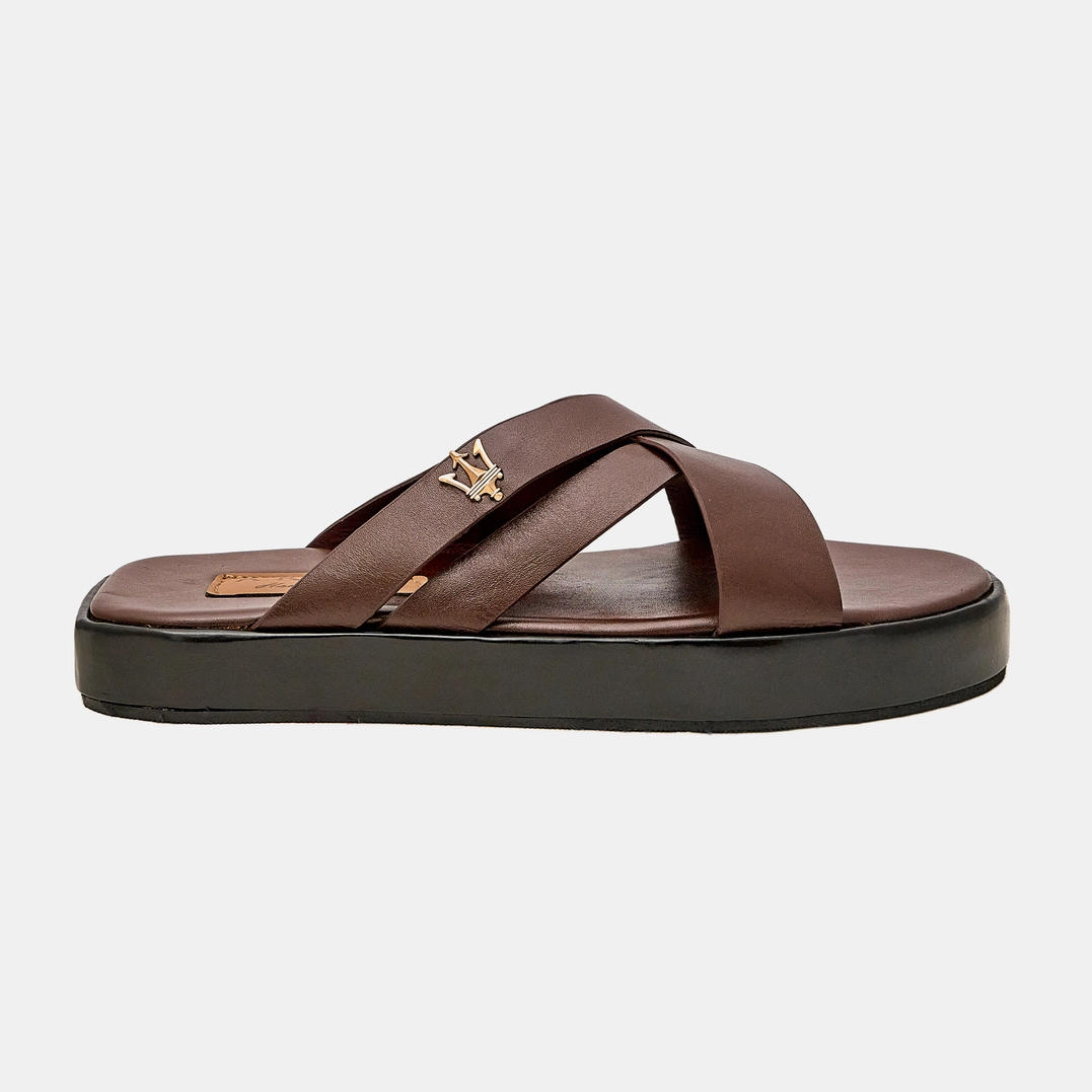 Brown Leather Cross-Strap Sandal