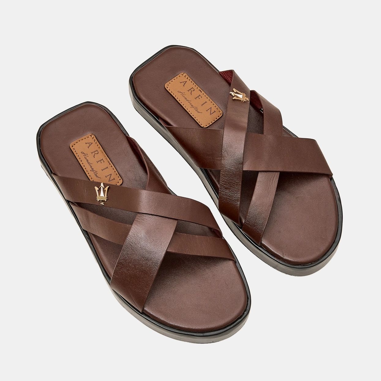 Brown Leather Cross-Strap Sandal