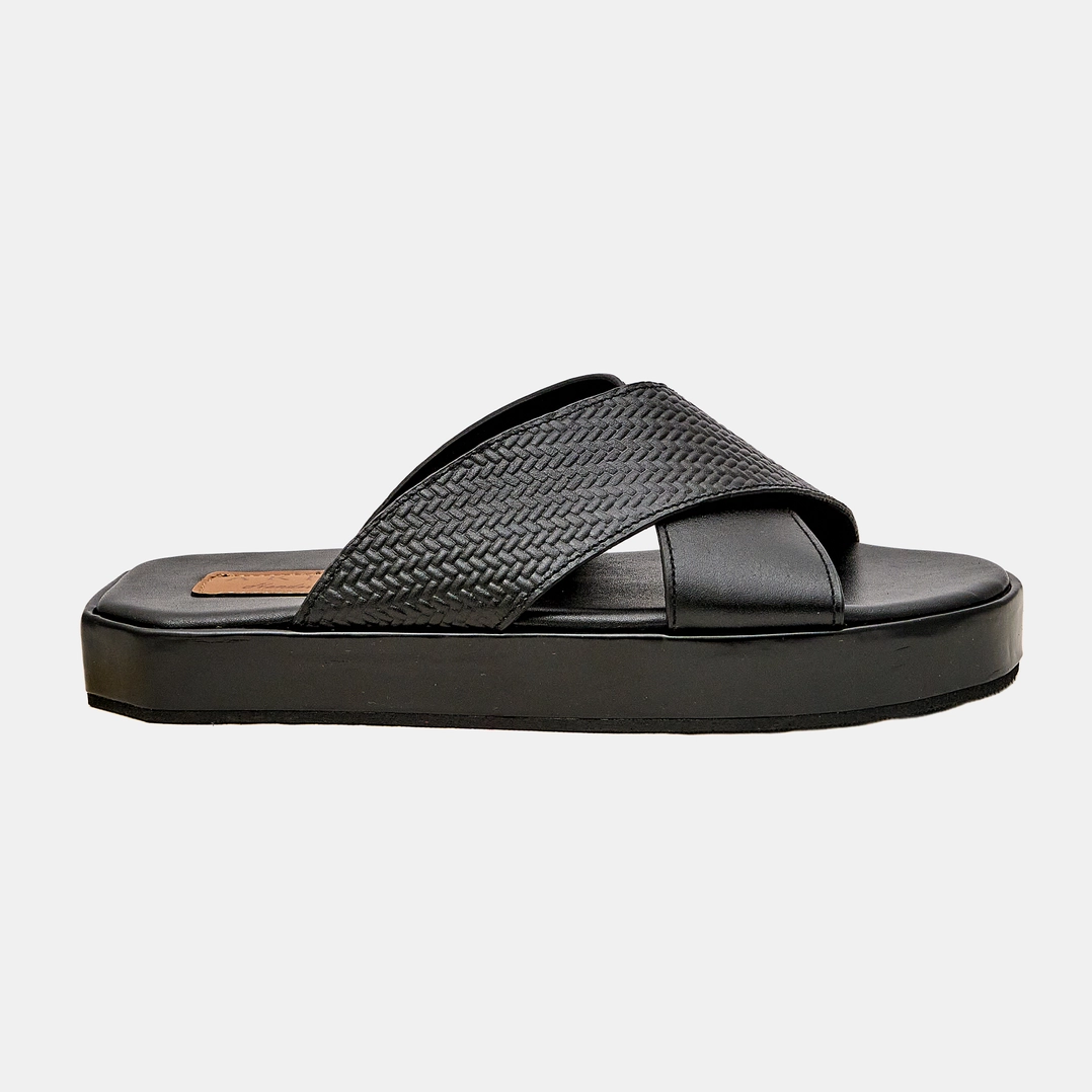 Cross Handmade High Sole Sandal Black