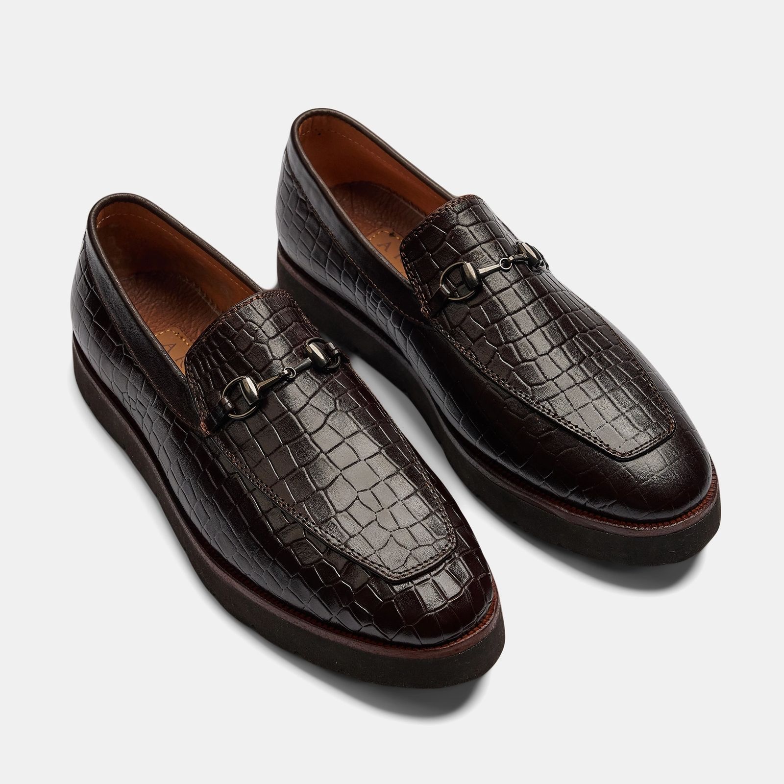 Dark Brown Croc-Embossed Chunky Horsebit Loafer