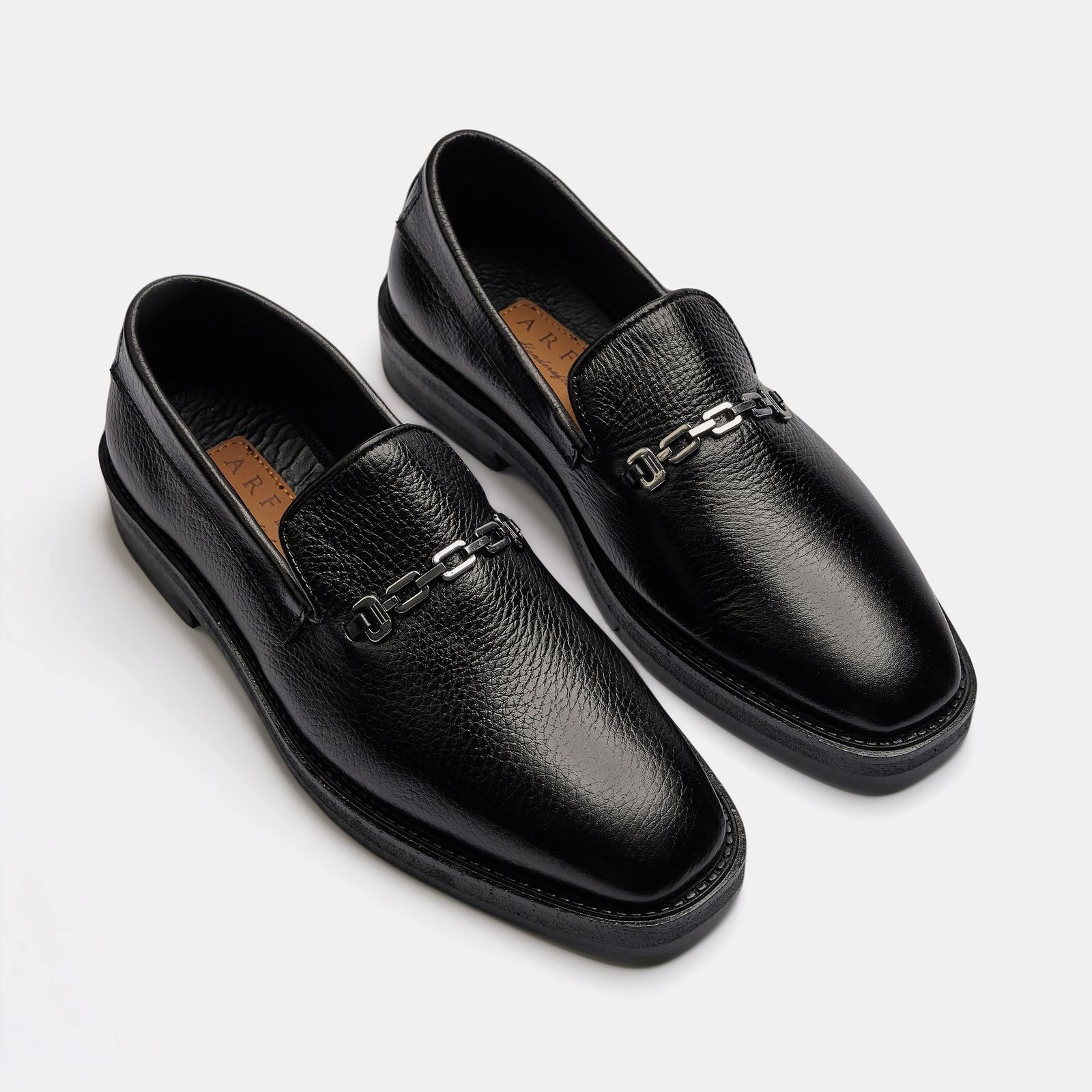 Black Pebbled Leather Chunky Chain Loafer