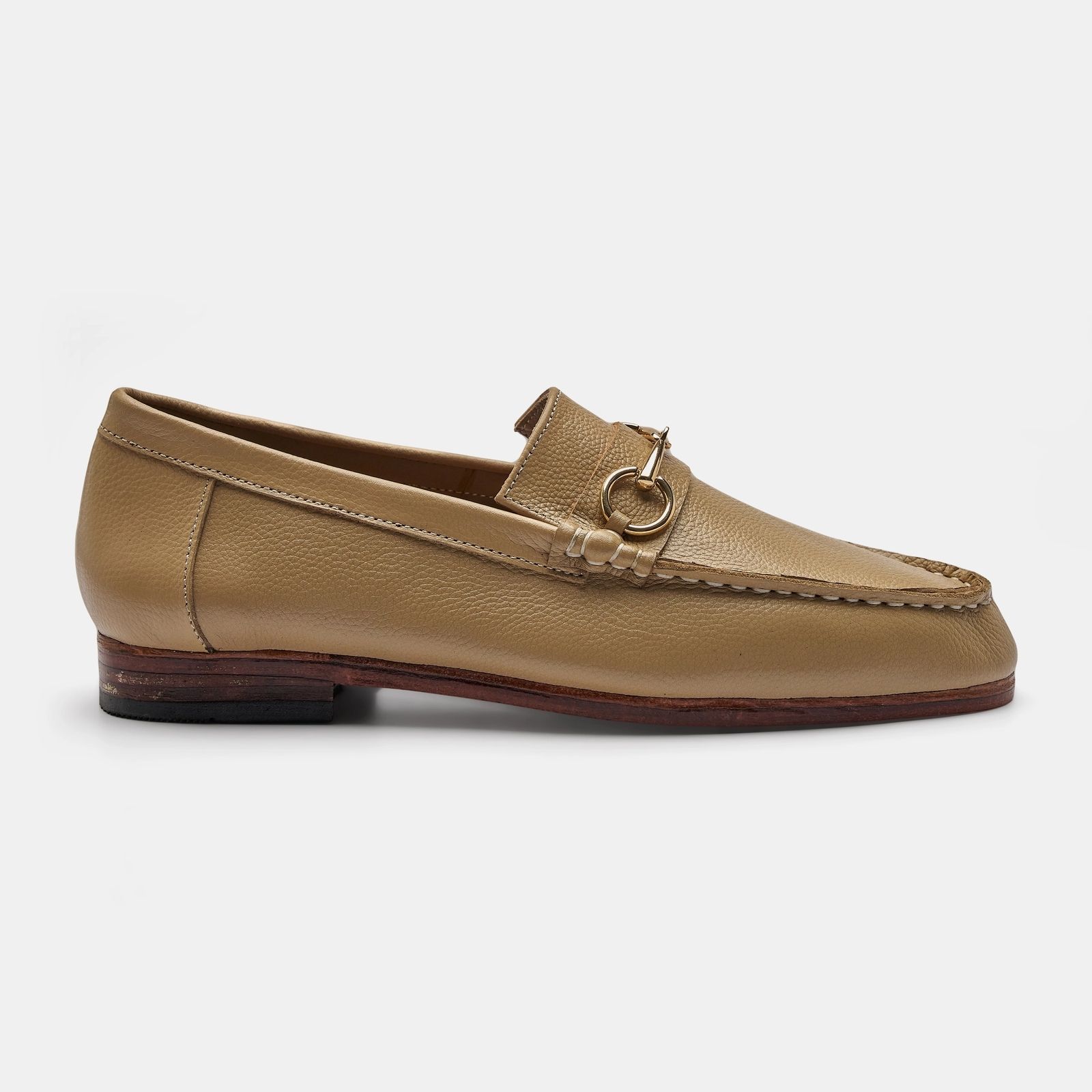 Pebbled Beige Leather Horsebit Loafer