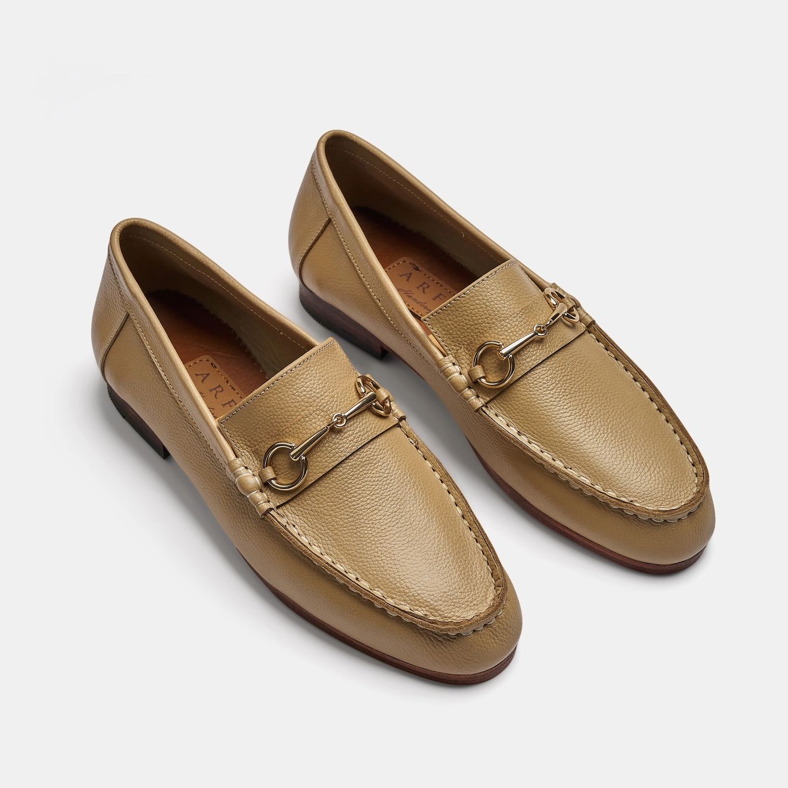Pebbled Beige Leather Horsebit Loafer