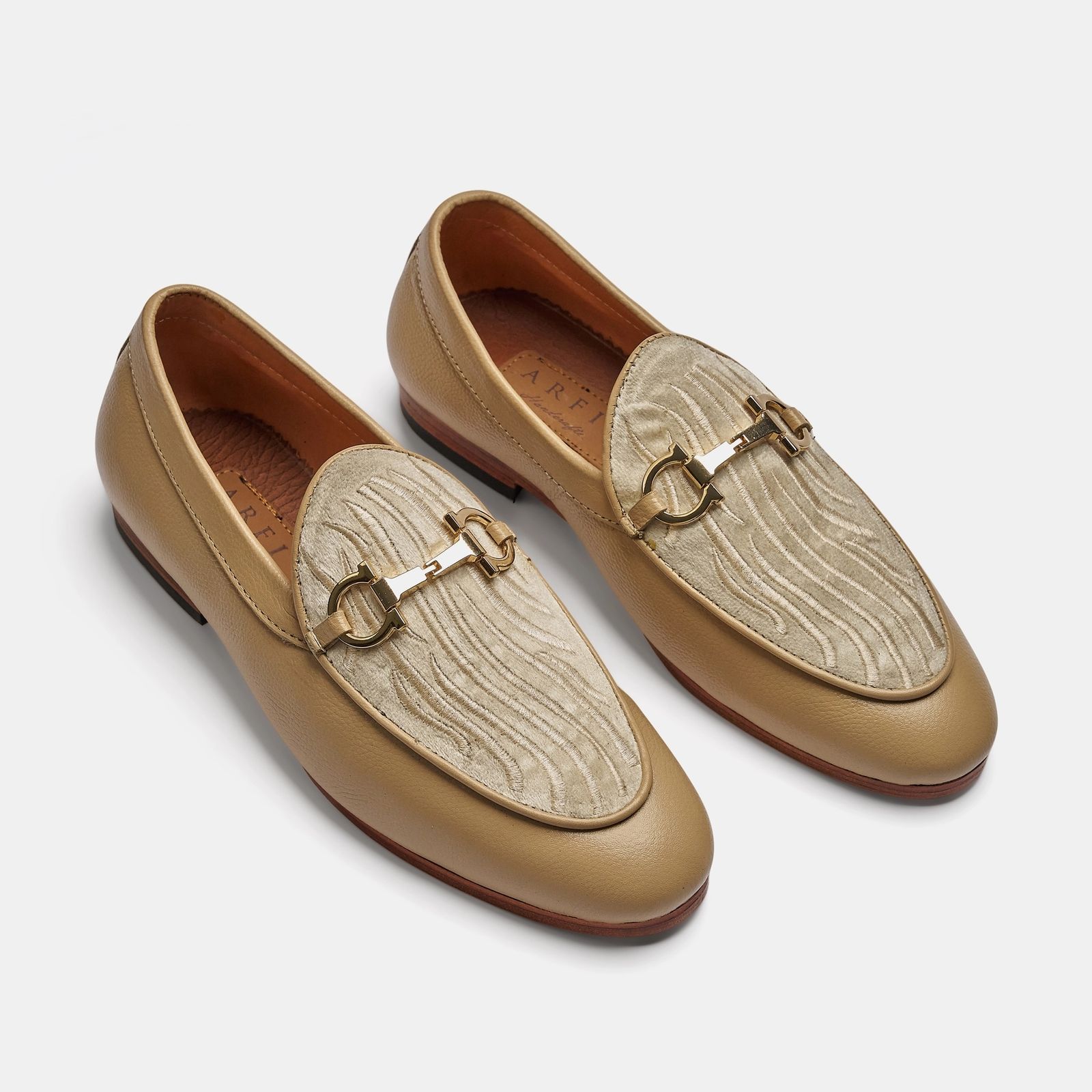Tan Textured Suede Panel Horsebit Loafer