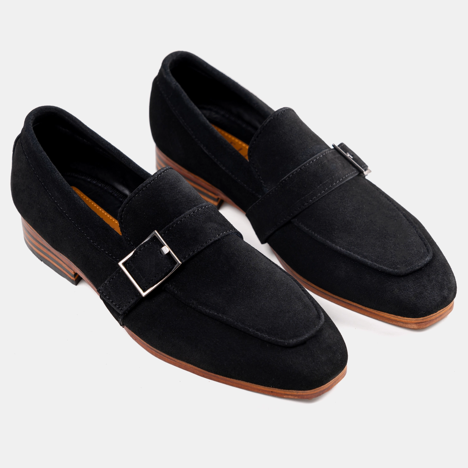 Export Suede Single Buckle Leather Sole Loafer Black
