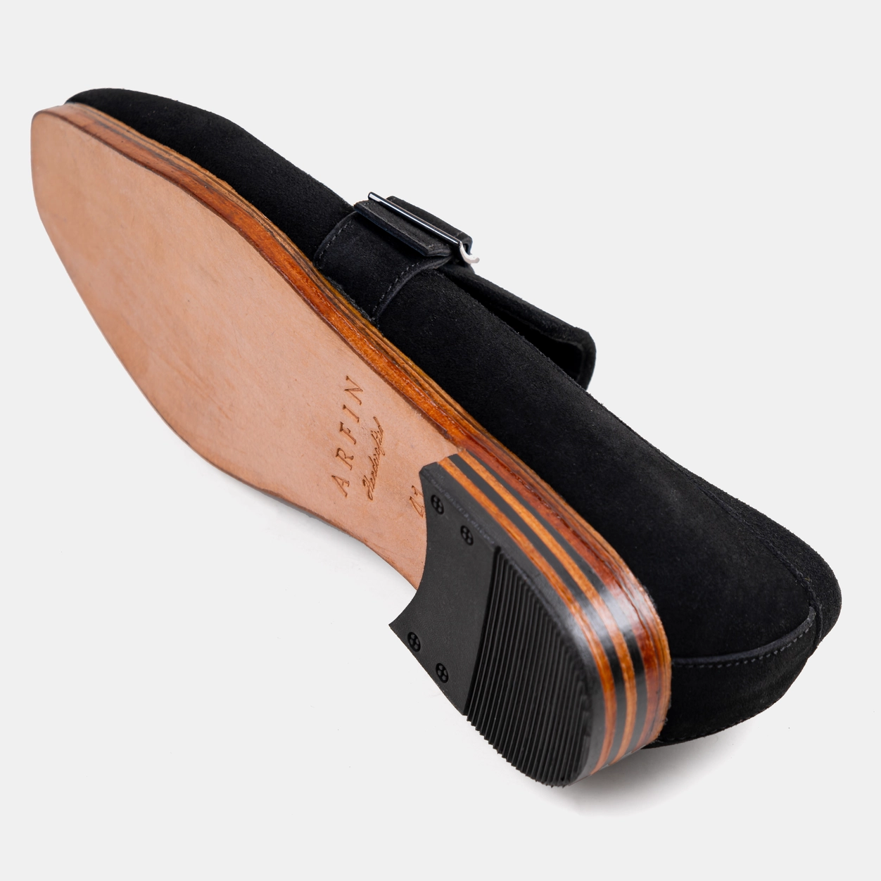 Export Suede Single Buckle Leather Sole Loafer Black Image
