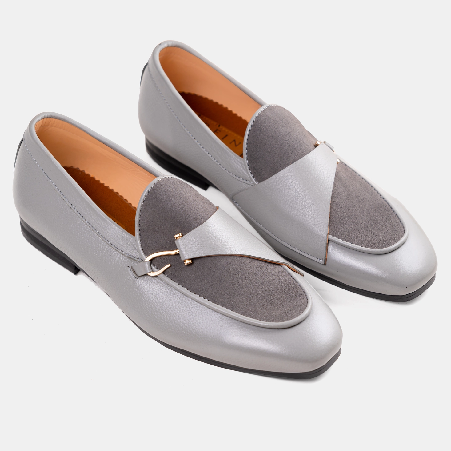 Grey Suede Single Hook Strap Loafer
