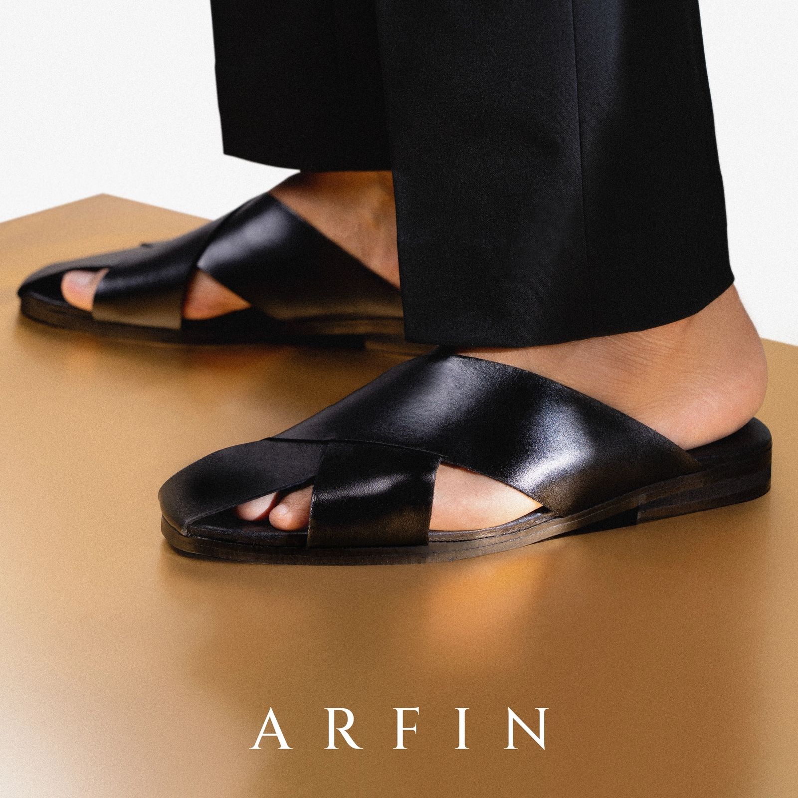 Criss-Cross Leather Sandal Black Image