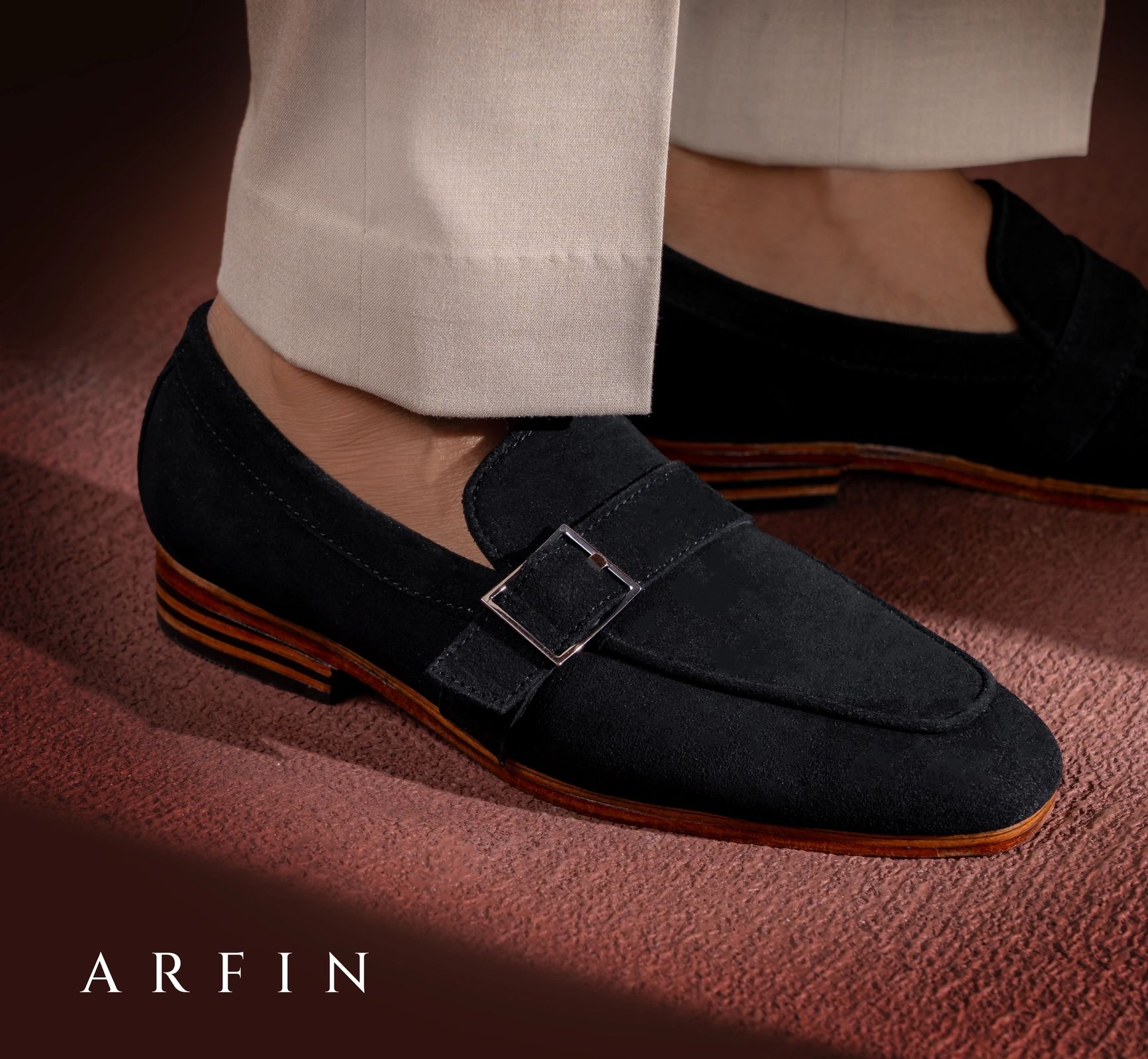 Export Suede Single Buckle Leather Sole Loafer Black Image