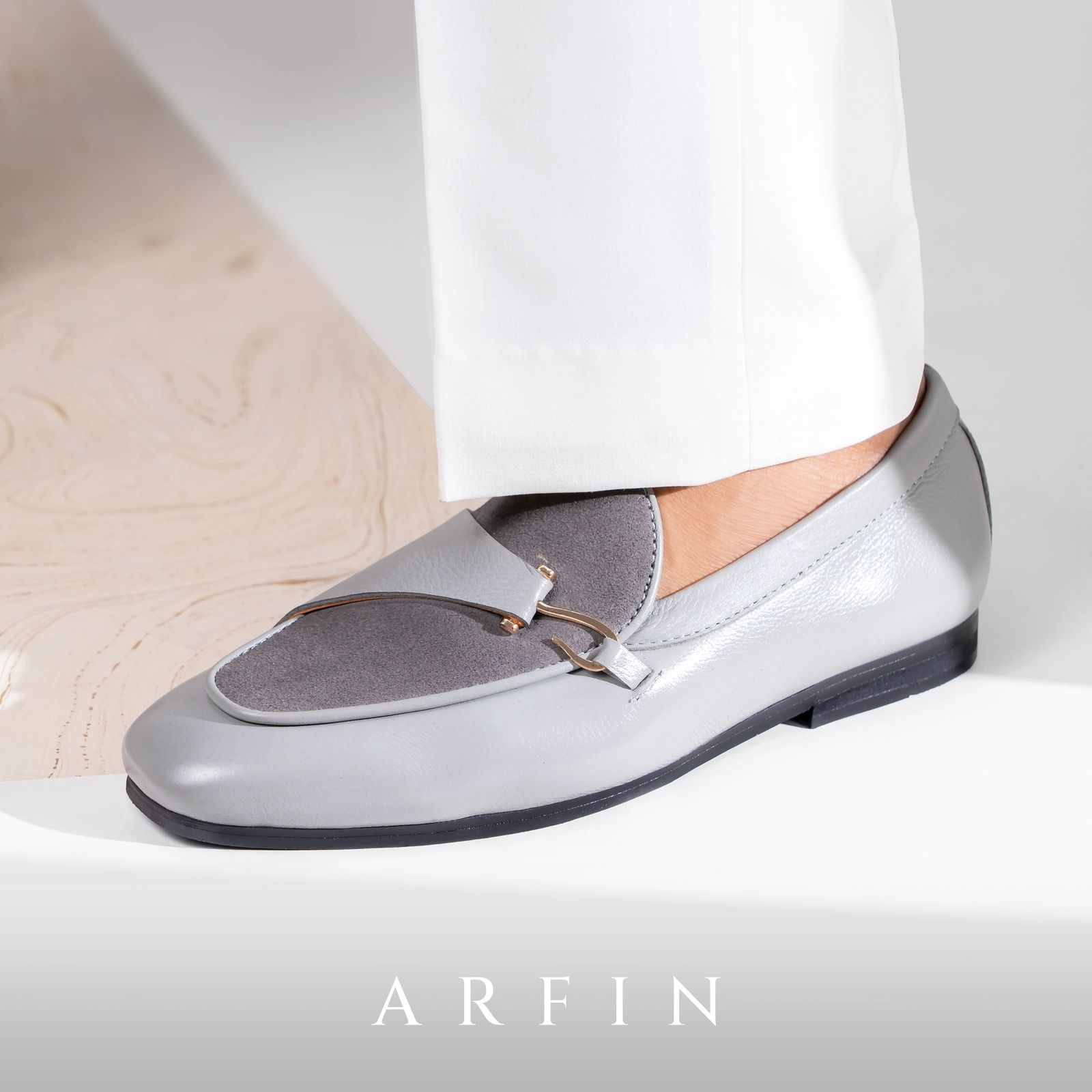 Grey Suede Single Hook Strap Loafer Image