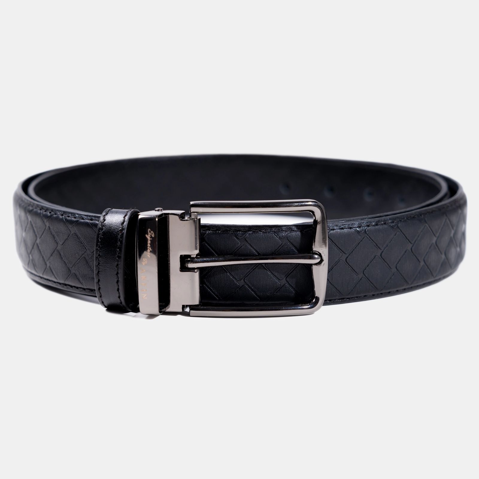 Rectangular Embossed Black Formal Belt Gun Buckle Image