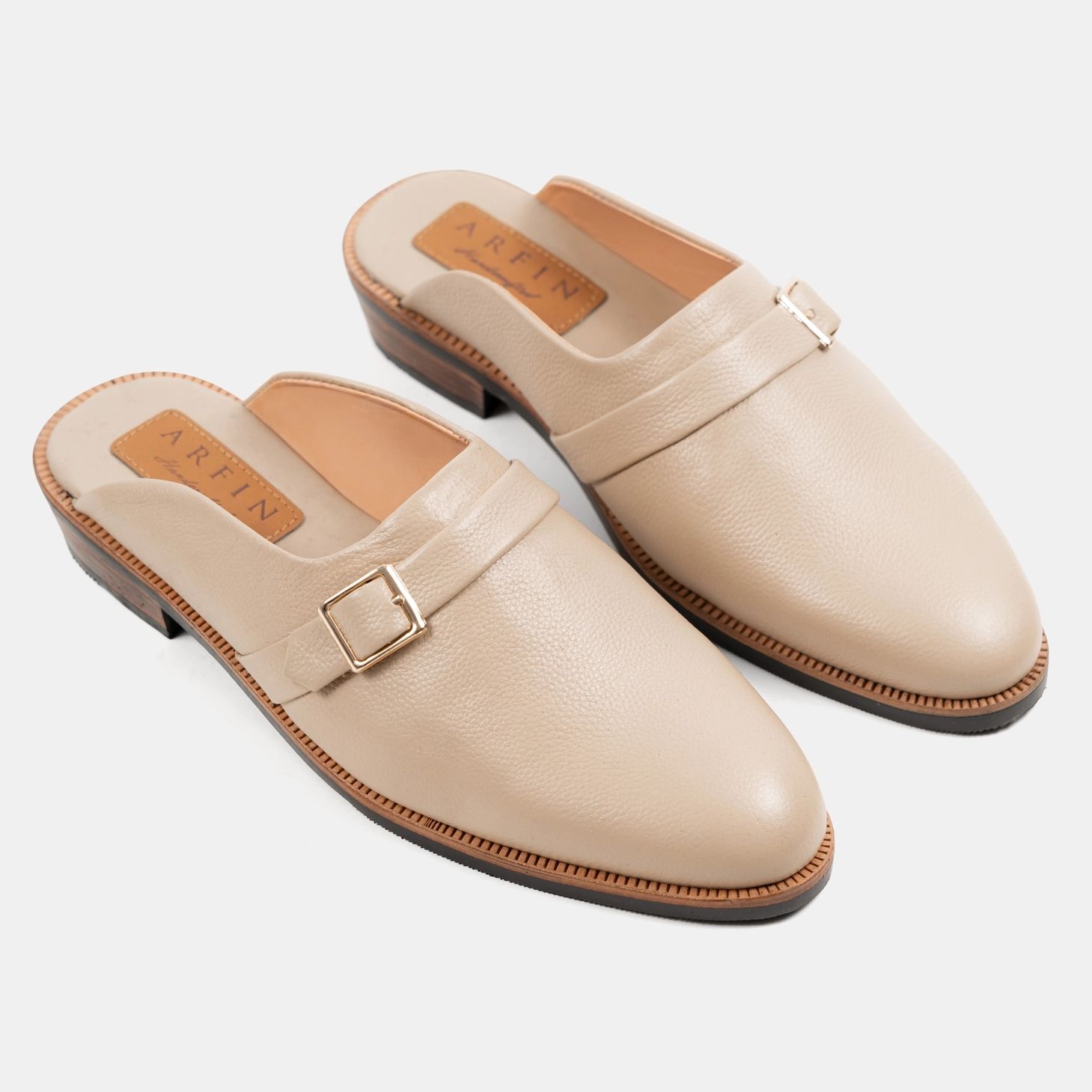 Korean High Sole Beige Half Shoe Single Monk