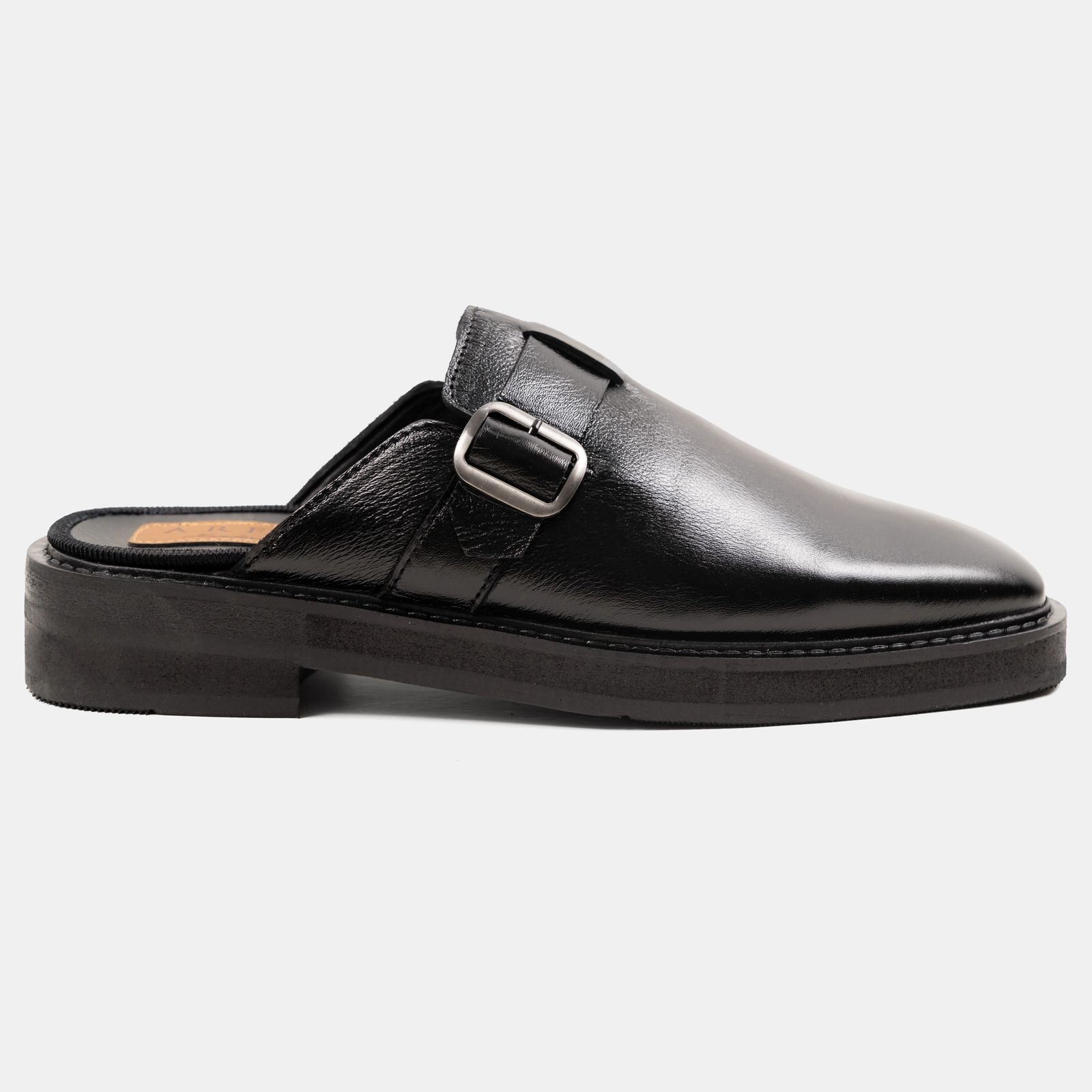  High Sole Black Single Buckle Half Shoe