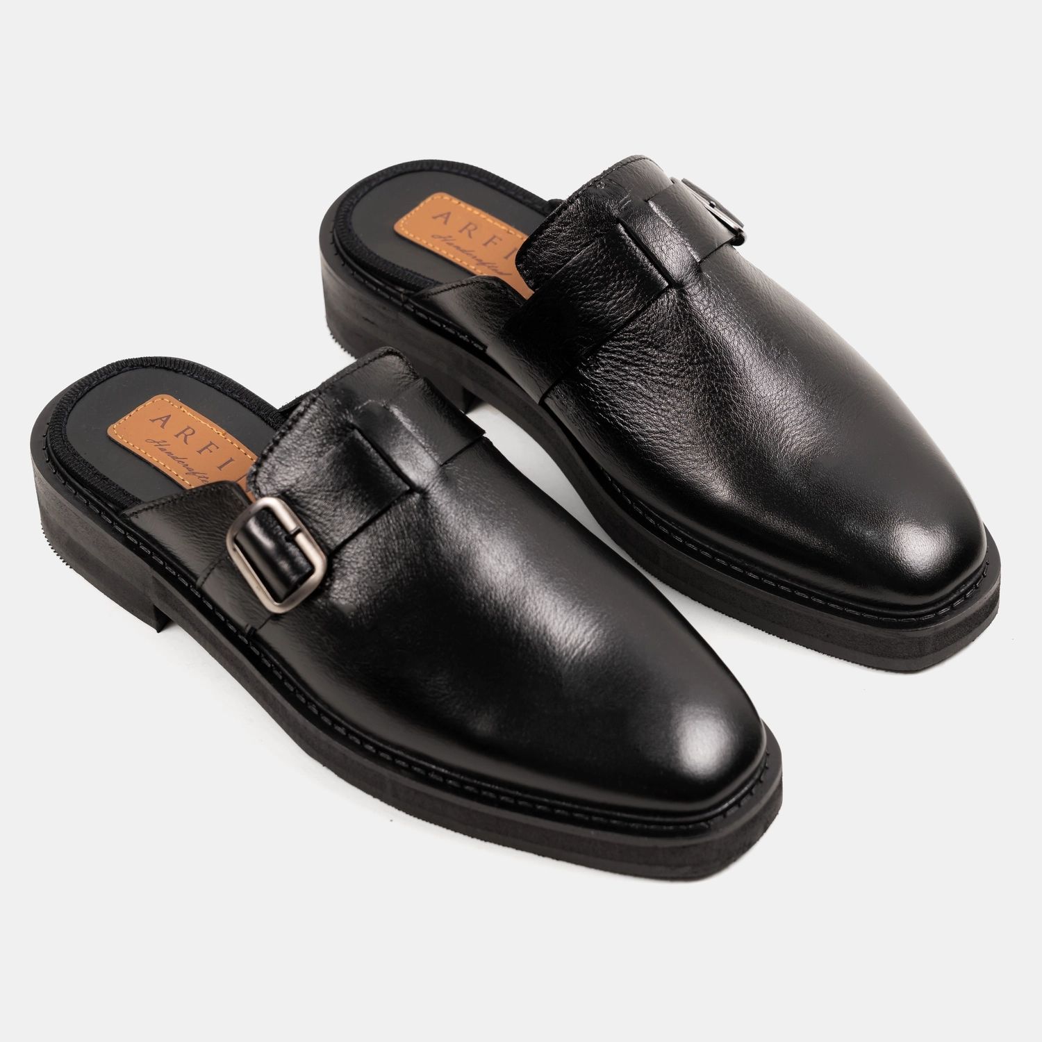  High Sole Black Single Buckle Half Shoe