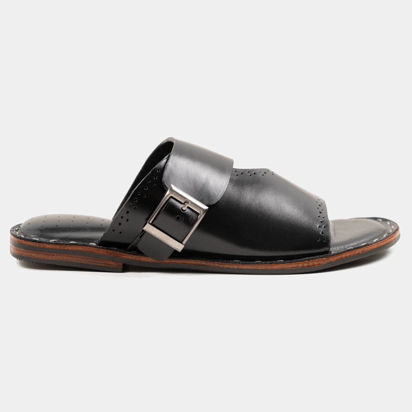 Handmade Black Single Buckle Sandal