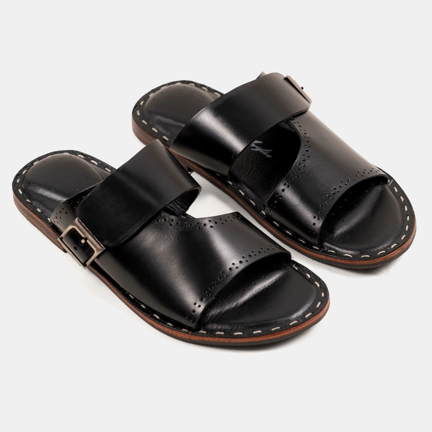 Handmade Black Single Buckle Sandal