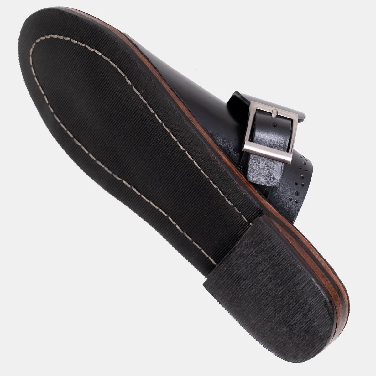 Handmade Black Single Buckle Sandal Image