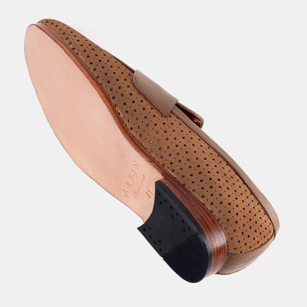 Brown Square Punch Penny Loafer Leather Sole Image