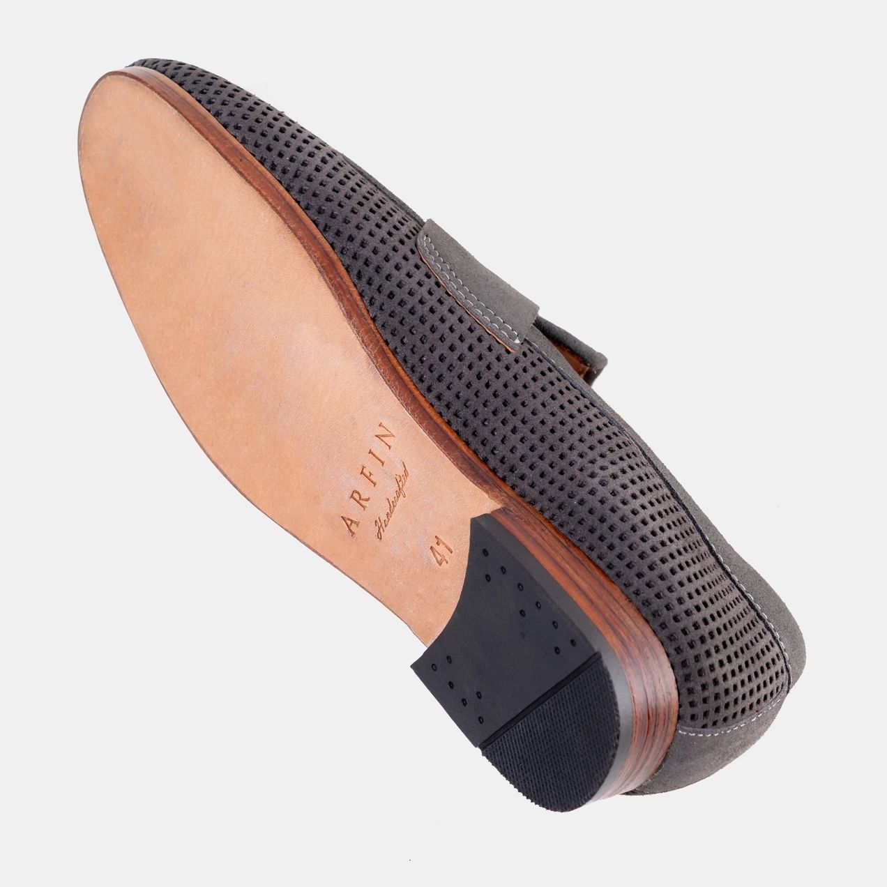 Grey Square Punch Penny Loafer Leather Sole Image