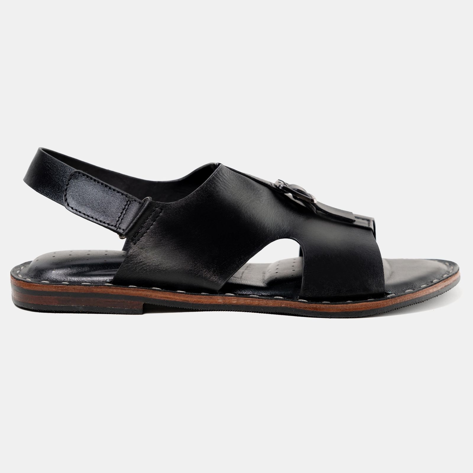 Handmade Straight Buckle Strap Sandal Black 