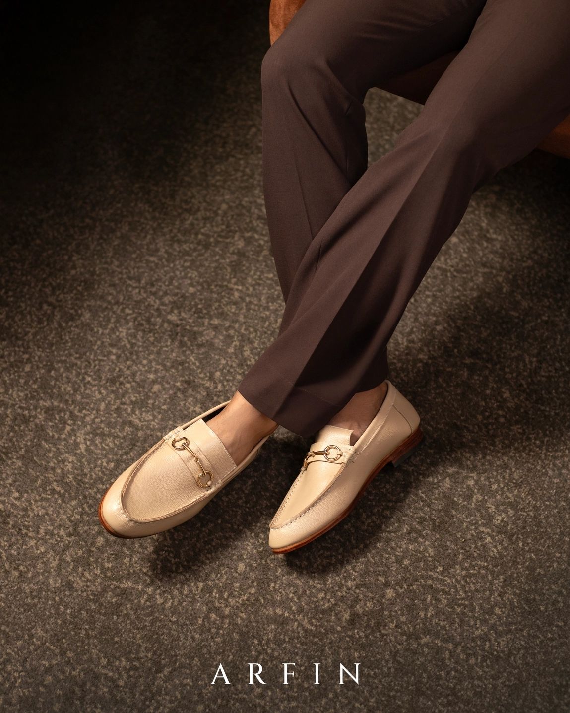 Pebbled Beige Leather Horsebit Loafer Image