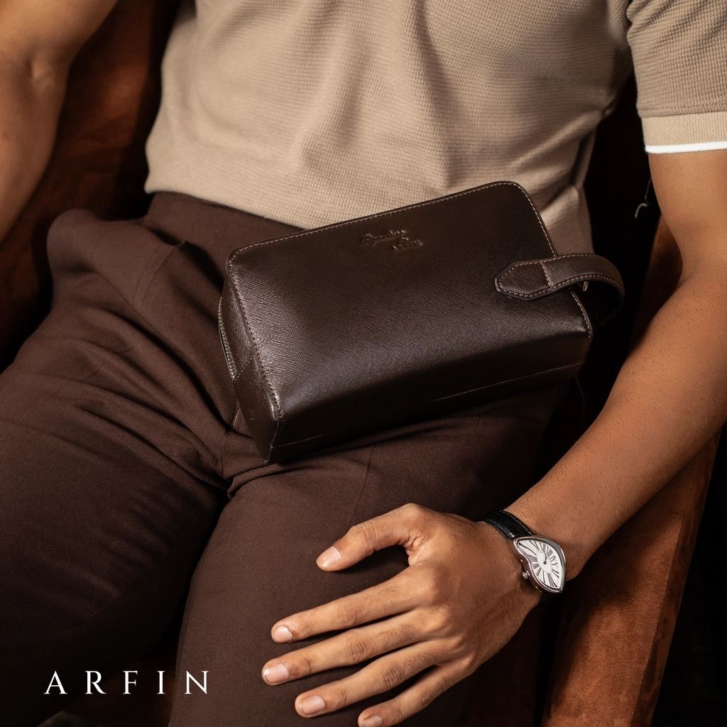 Saffiano Toiletry Bag with Handle Cocoa Image