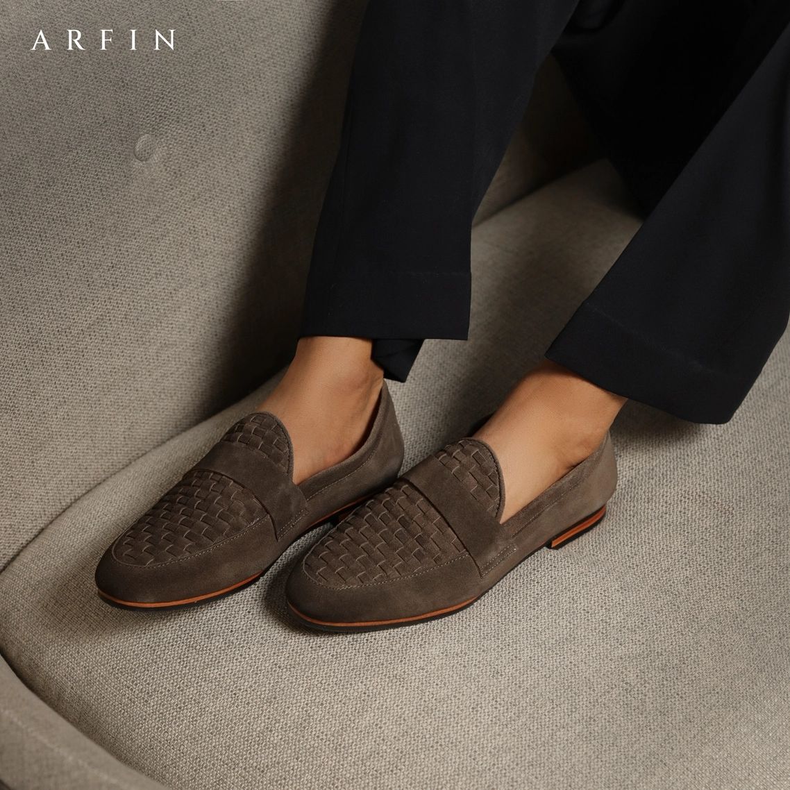 Coffee Suede Front Braided Penny Loafer Image