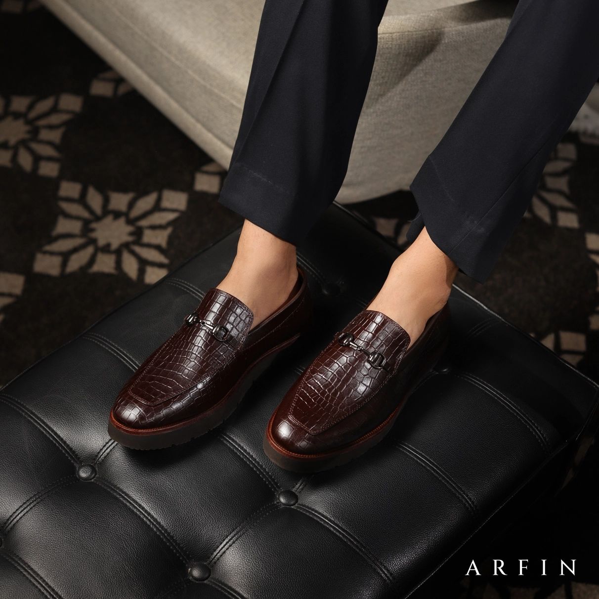Dark Brown Croc-Embossed Chunky Horsebit Loafer Image