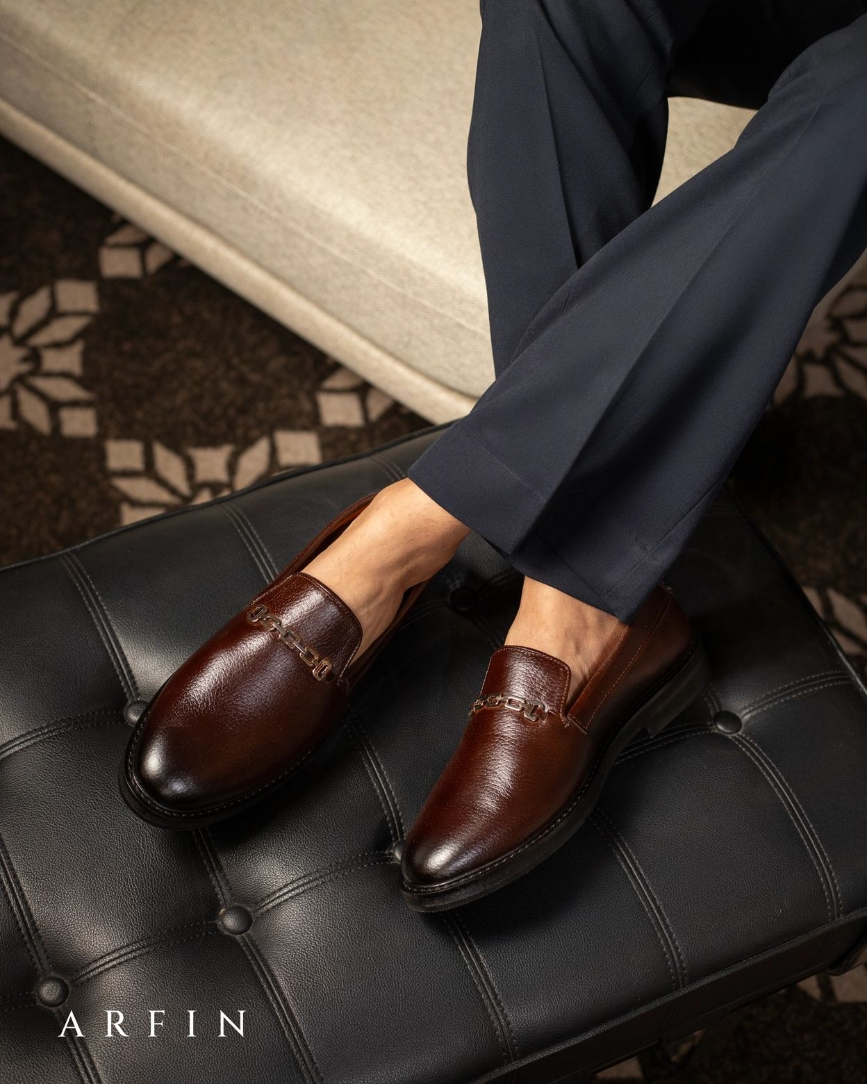 Dark Brown Pebbled Leather Chunky Chain Loafer Image