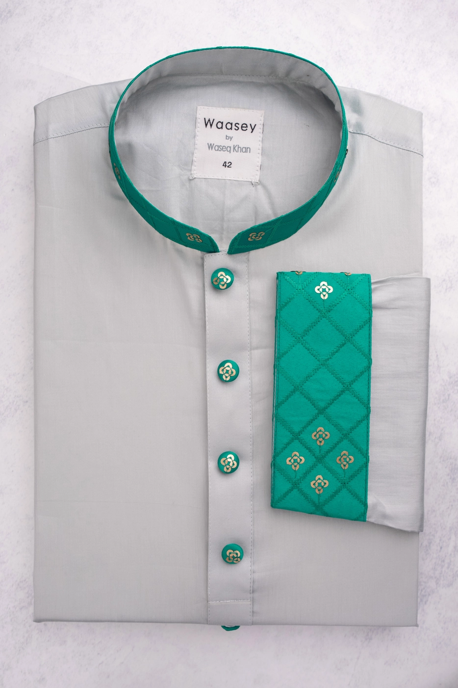 Gold Motif Green Accent Panjabi