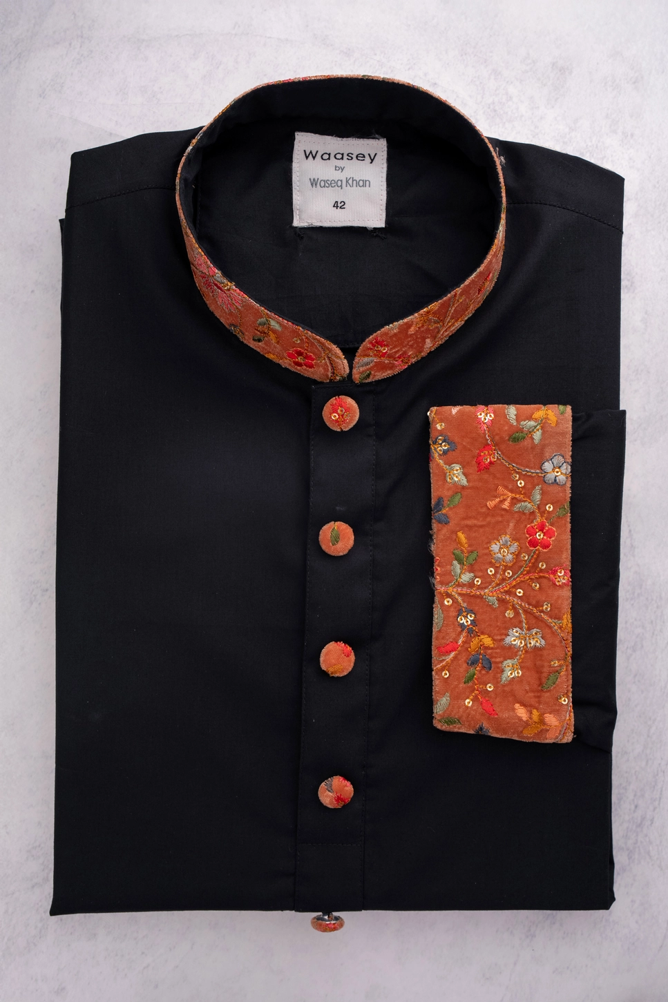 Fabric Button Floral Panjabi