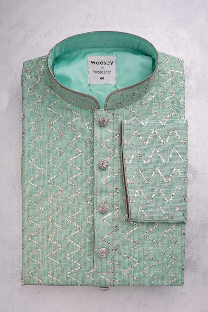 Mint Chevron Shimmer Panjabi