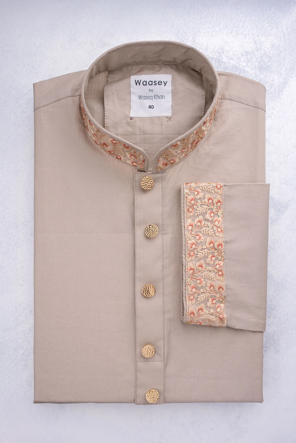 Textured Button Floral Panjabi