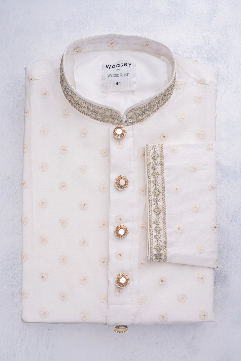 Floral Booti Panjabi with Brocade Trim
