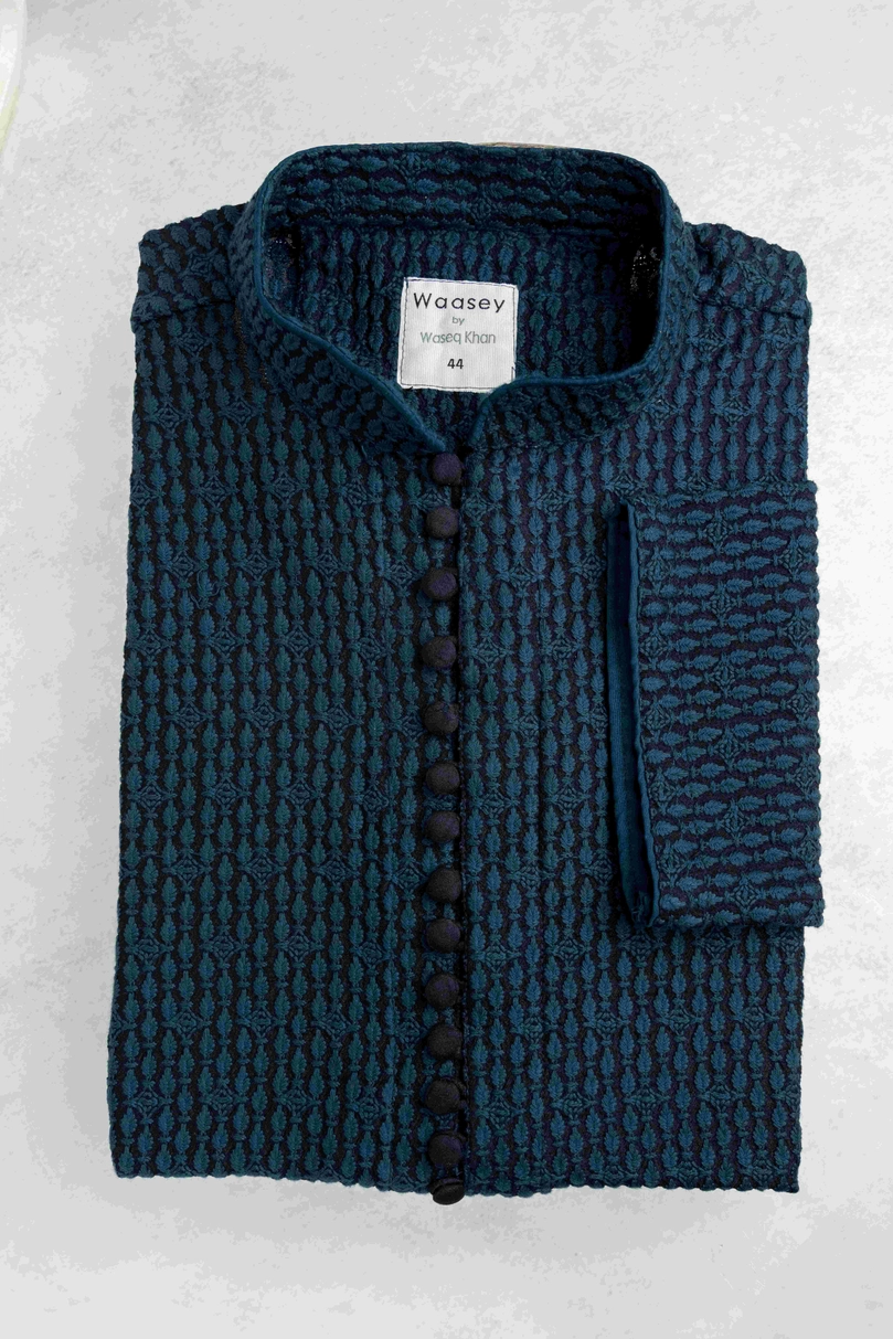 Black Textured Panjabi with Matte Finish