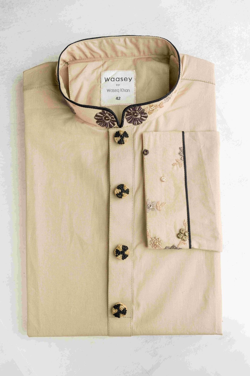 Beige Embroidered Ceremonial Panjabi