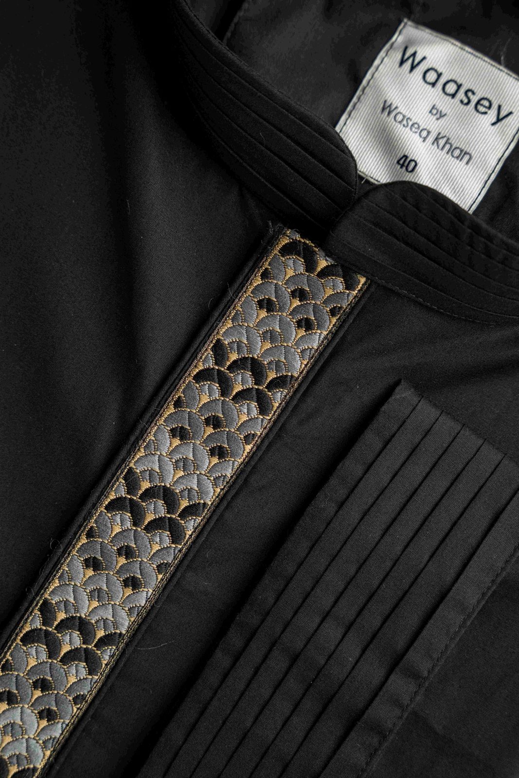 Black Panjabi with Blue and Gold Brocade